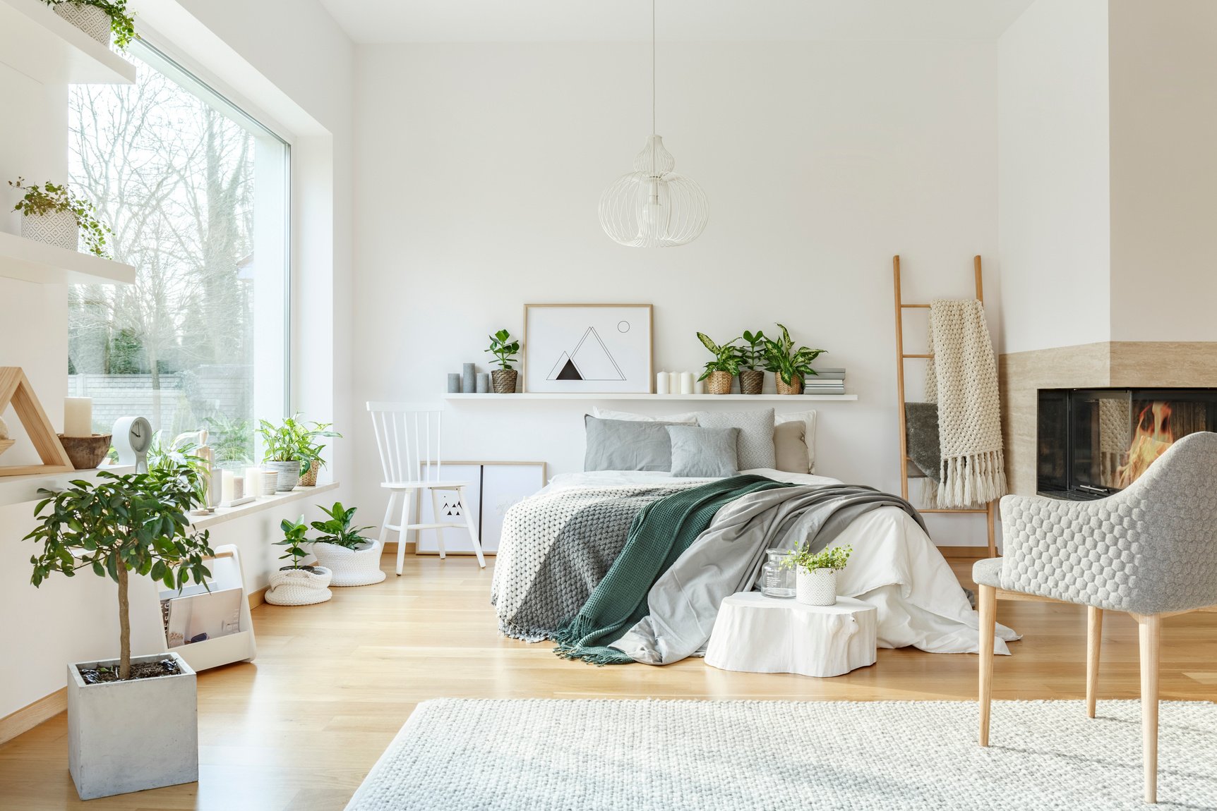 White cozy bedroom interior